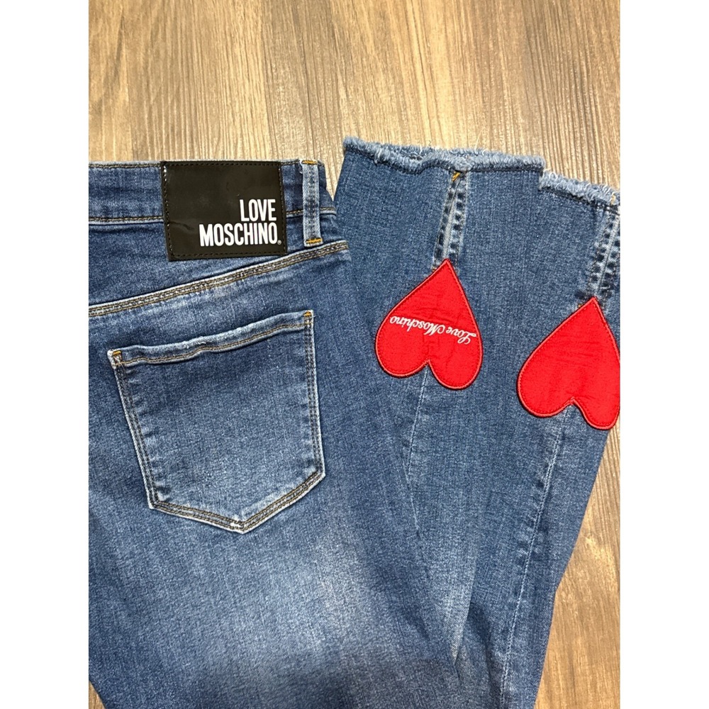Love Moschino Jeans Heart Patches Distressed Cropped Women's Size 26 Luxury